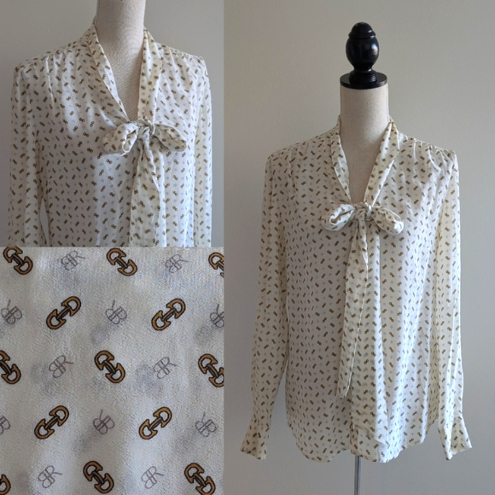 Banana Republic Bow Tie Logo Blouse Sz M